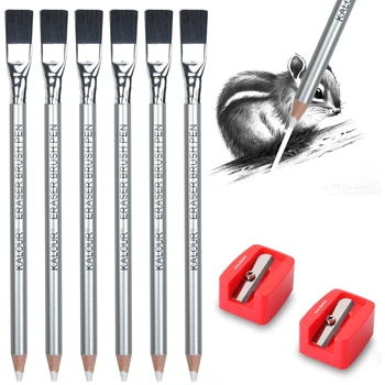 KALOUR Dettaglio Gomma Matita-6pz Matite Gomma con Pennello 2pz Temperamatite, Prendere Piccoli Dettagli o aggiungono Punti salienti per Schizzi