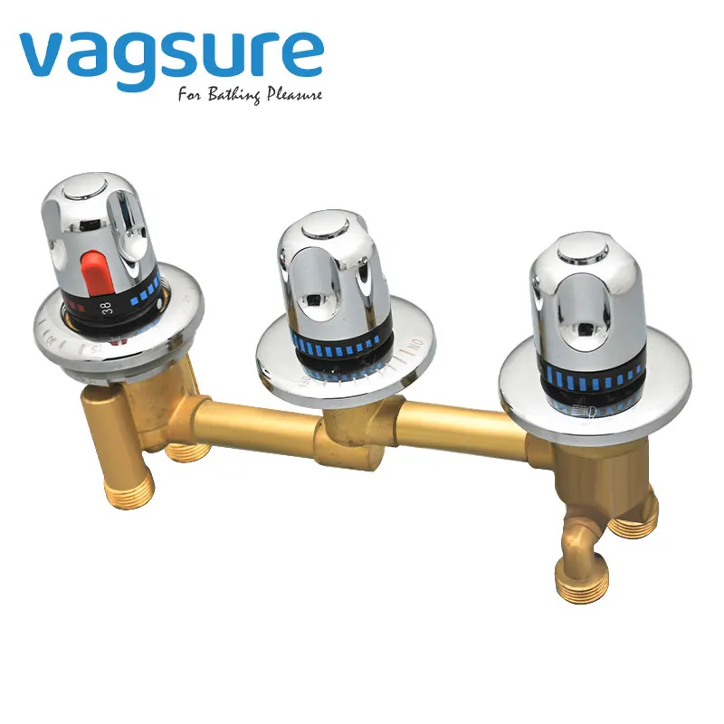 3 Way Diverter Shower Waterfall Bathtub Thermostat Faucet One Piece Square 3 Handle Knobs Bath Shower Mixer Tap