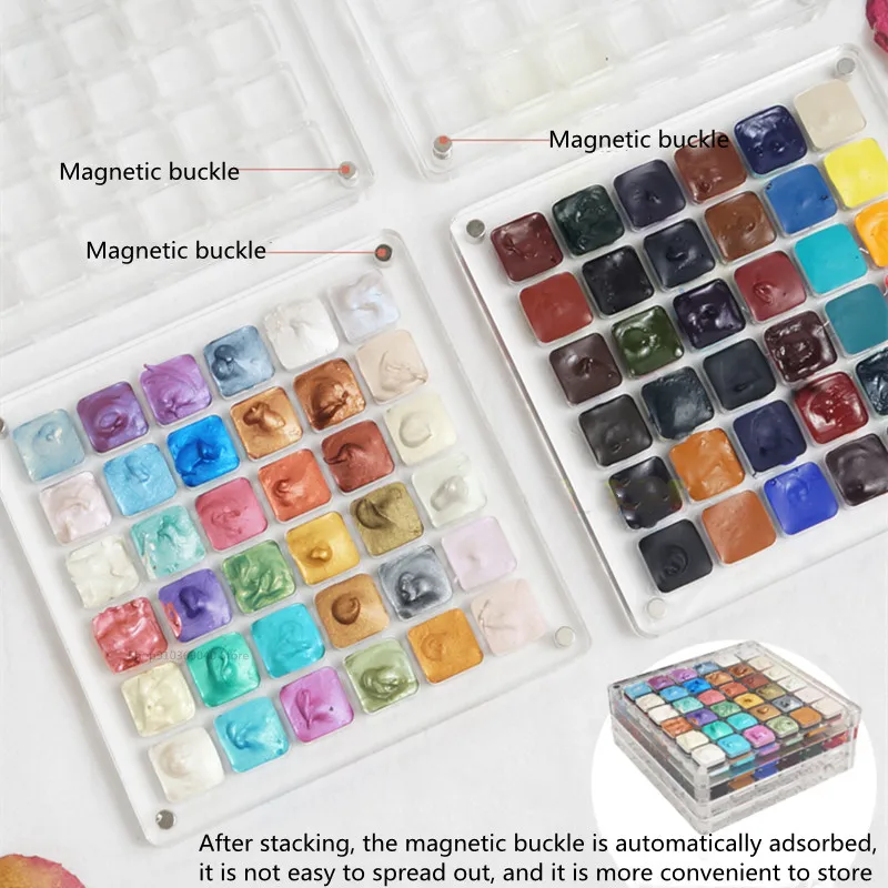 Acrylic Watercolor Paint Empty Box 16/36 Grid Transparent Palette Dustproof Magnetic Suction Stackable Portable Box Art Supplies paint tray,color palette,watercolor palette