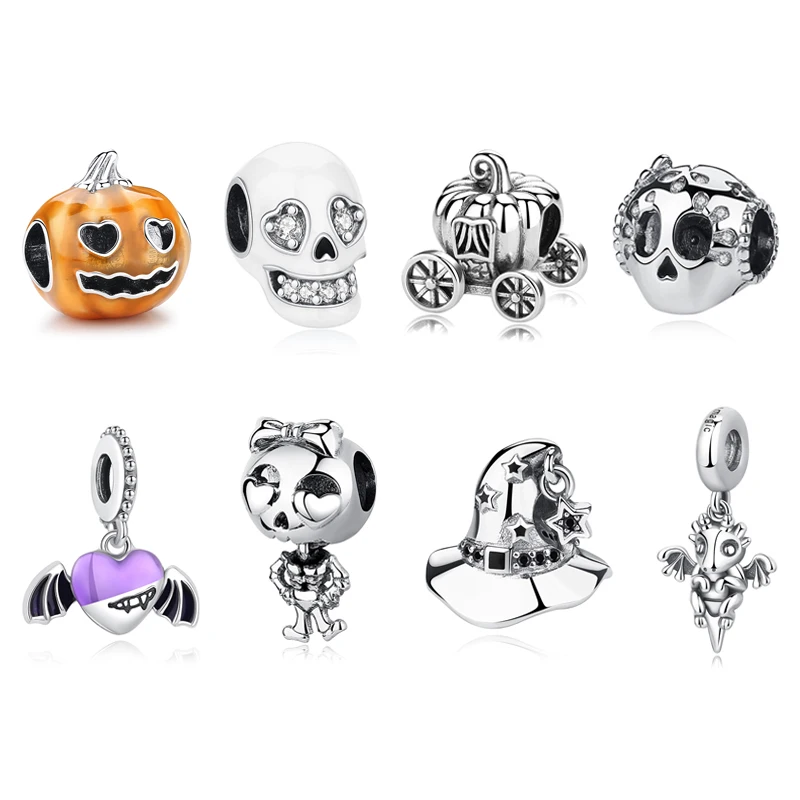 Sterling Silver Beads Charms Halloween Jewelry Fit Pandora DIY For Women