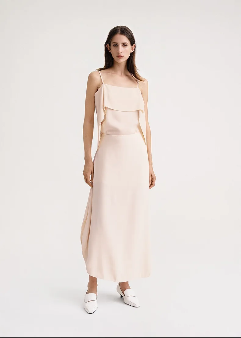 

T0tem*e Summer/Spring Women Skirt Casual Viscose Solid Color Ankle-Length High Waist Vintage High Street Asymmetry Casual