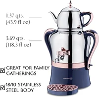 Korkmaz Tea Maker Set | Stainless Steel Samovar, Electric Teapot Set for Gift, Housewarming, Family Gathering | Inox-Rose Gold, 2