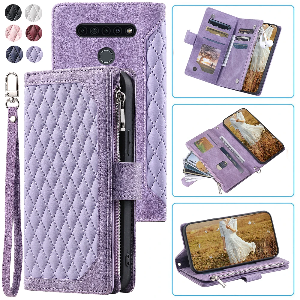 

Fashion Zipper Wallet Case For LG K41S Flip Cover Multi Card Slots Cover Phone Case Card Slot Folio with Wrist Strap