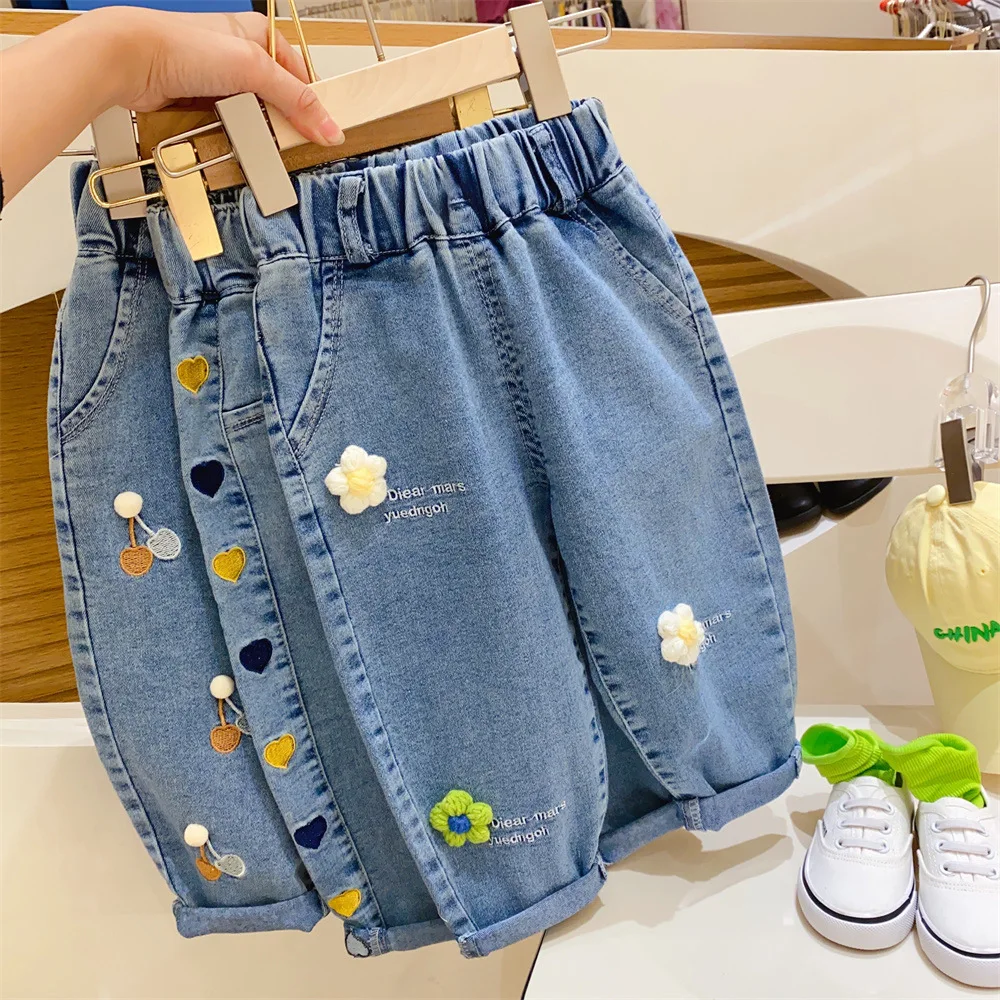 2025 New Spring and Autumn Girls' Harun Jeans, Korean Edition Fashion Pants for Middle and Small Children, Loose Casual Pants