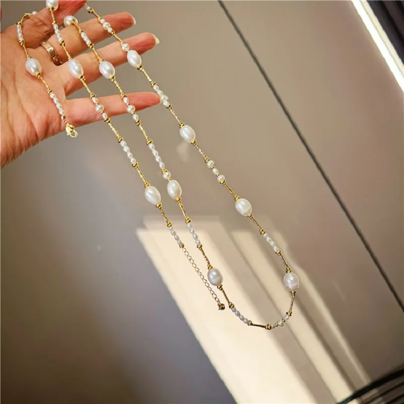 

Design Pretty Dainty Natural South Sea Real Big And Small White Pearl Necklace 36in 14K Gold Filled Free Shipping