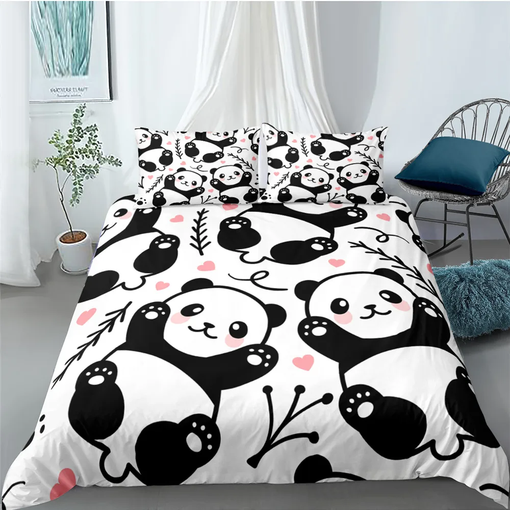 

Cartoon cute panda Polyester Bedding Sets Child Kids Covers Boys Bed Linen Set for Teens king size bedding set