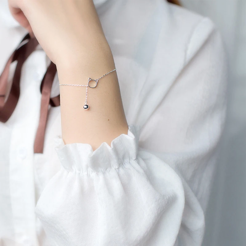 Modian Trendy New Sale Chain Link Cat Lucky Bell Bracelet Tiny Cute 925 Sterling Silver Bracelets For Women S925 Jewelry