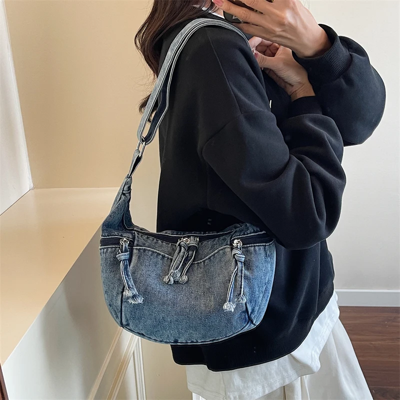 Jeans Women's Bag New Blue Denim Messenger Bag Y2K Shoulder