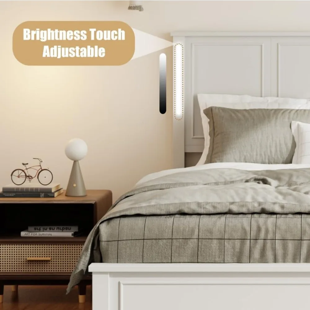bedstead. White Wooden Bed Frame Queen Size with Headboard, Platform Bedframe with Charging Station Led Lights84"L x 61"W x 43"H 5