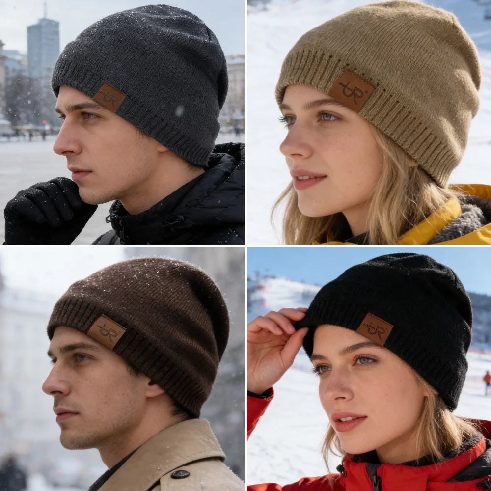 Hot Sale Unisex UR Letter Labal Winter Hats Solid Color Lightweight Soft Knitted Hats For Men Women Outdoor Cozy Beanie Cap
