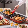 DMWD Multifunction Double Side Heating Electric Skillet 1400W Crepe Pancake Maker Pizza Pie Machine Grill BBQ Griddle Frying Pan 2