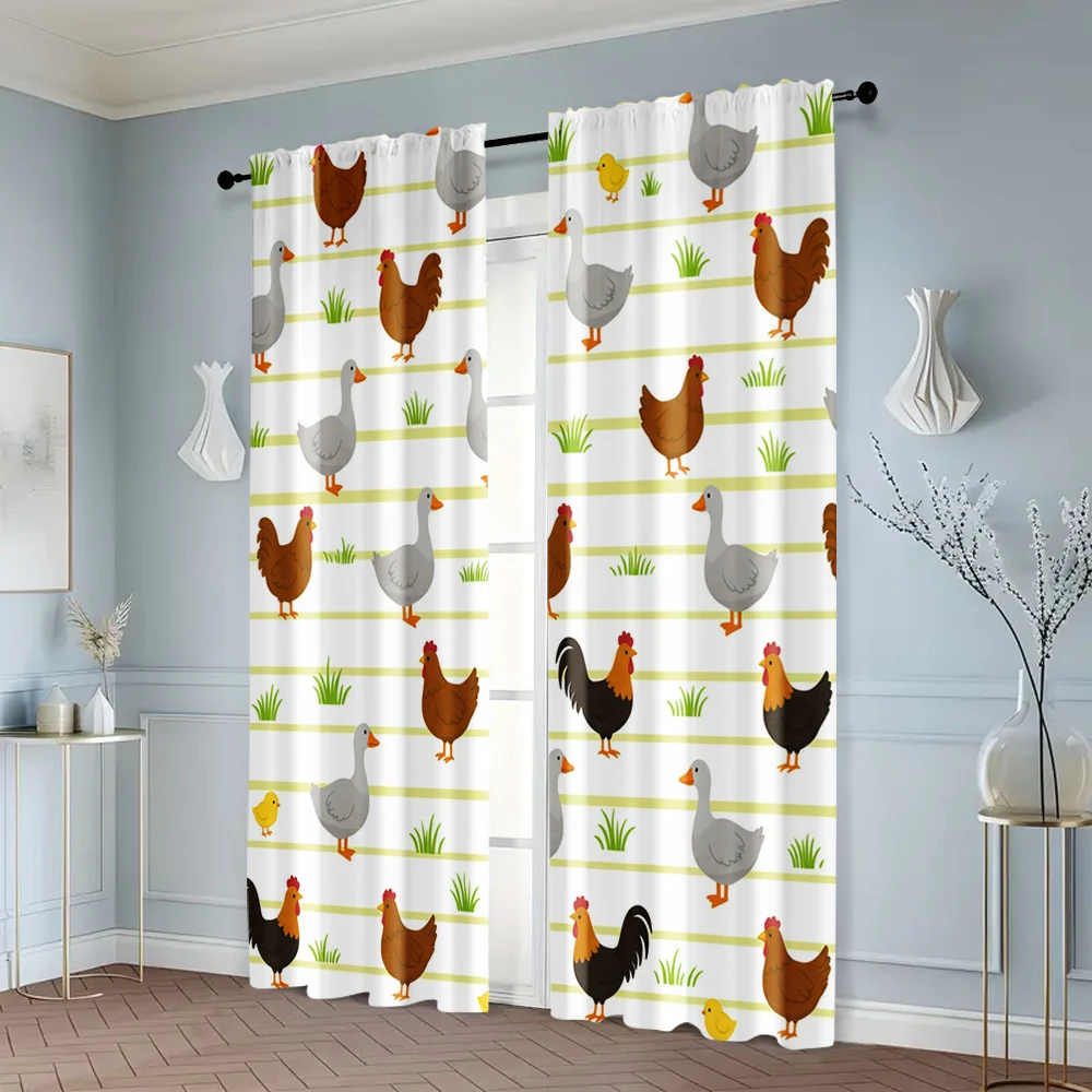 2pcs, Curtains Cute chicks Machine Washable Fabric,Without Electricity Wall Decor Applies to bedroom living room decoration 6