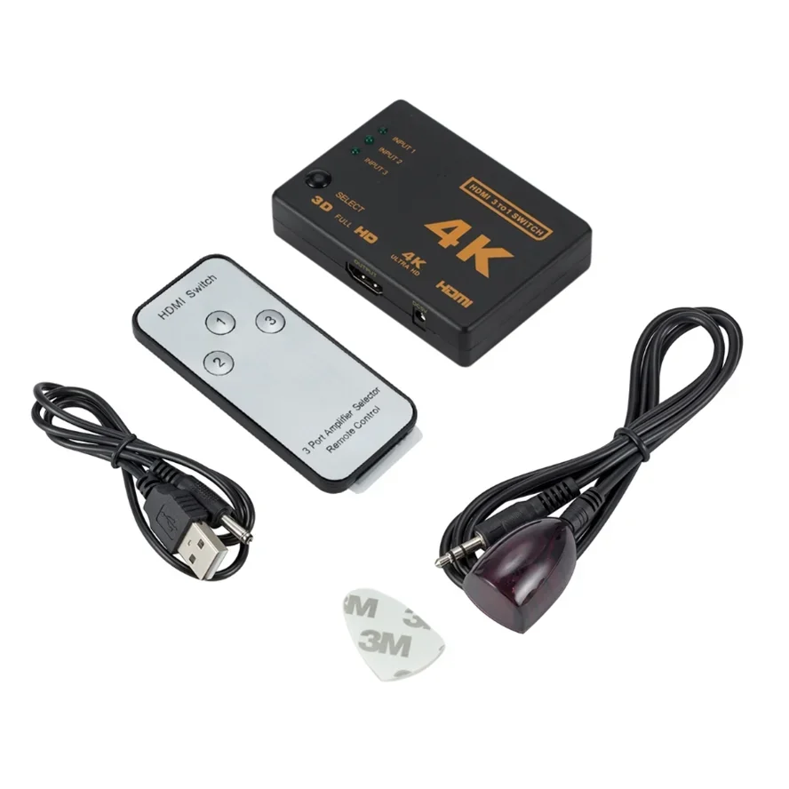 Interruptor HDMI 5 En 1 Salida 4K @60Hz, Selector De Conmutador HDMI De 5 Puertos Compatible Con HDR10 Y HDCP 2.2 Y 3D Completo Con Control Remoto IR E Interruptor De