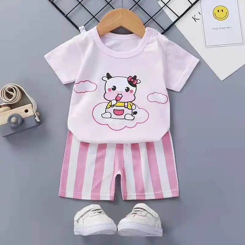 New 2pcs 6M-4T Cotton Clothing Sets Summer New Baby Boys Short Sleeve T-shirt+shorts Suit Toddler Girls Kids Outfit Clothes baby dress and set Baby Clothing Set