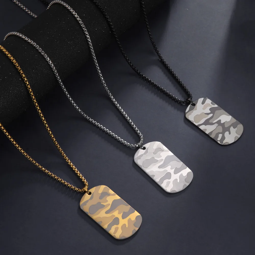 Camouflage Military Dog Tag Necklace - Stainless Steel Hip Hop Jewelry for Men