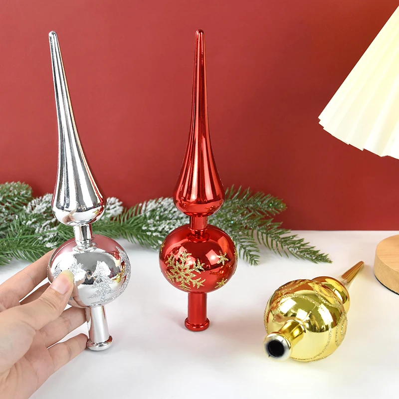 Christmas Tree Topper 23cm Red Gold Silver Tip Shaped Ornament Decorations for Home 2023 Navidad Noel Natal Gift New Year 2024