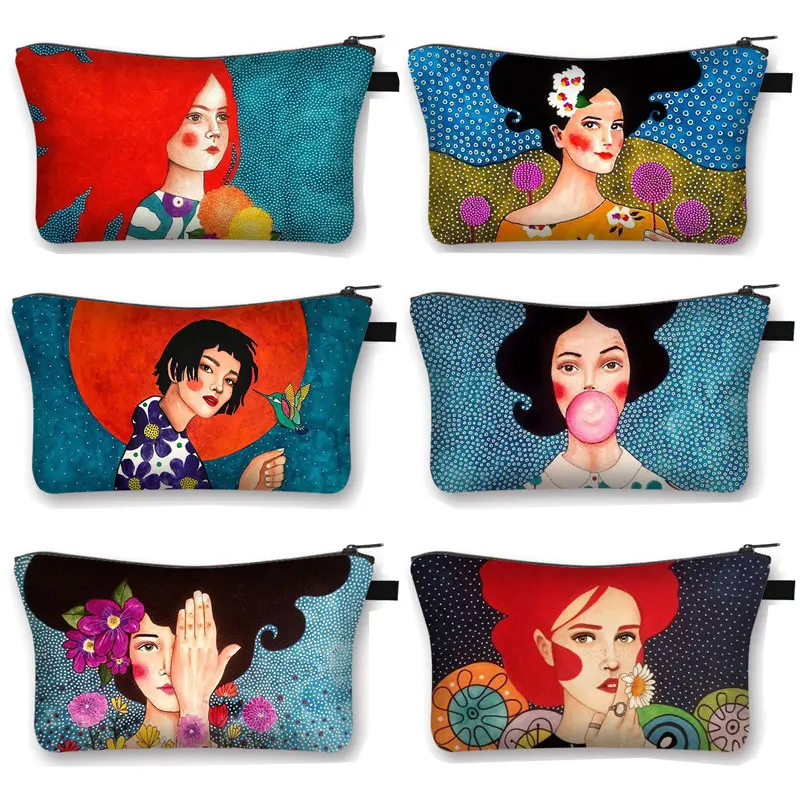 

Элегантный женский косметический чехол с рисунком, дамская сумочка для макияжа, Дамский клатч, маленькая сумочка, дорожный Органайзер, сумки для туалетных принадлежностей для девочек