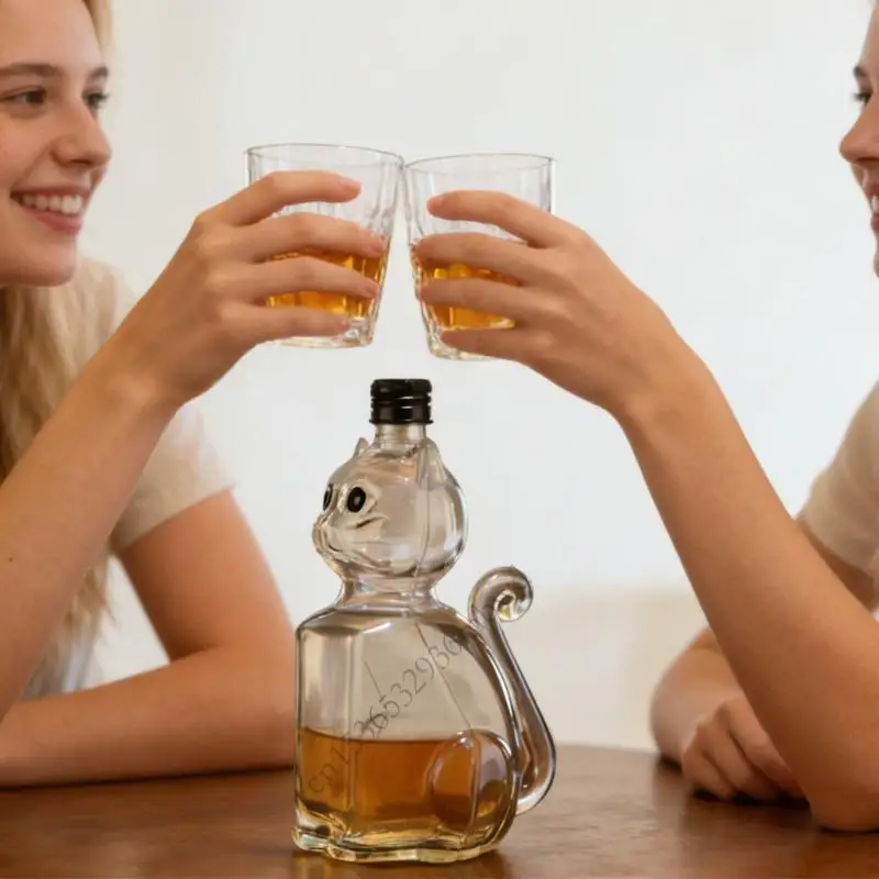 독특한 고양이 디자인 고붕규산 유리 위스키 디켄터 기능 안전한 알코올 보관 및 가정용 밀폐 씰 K43D