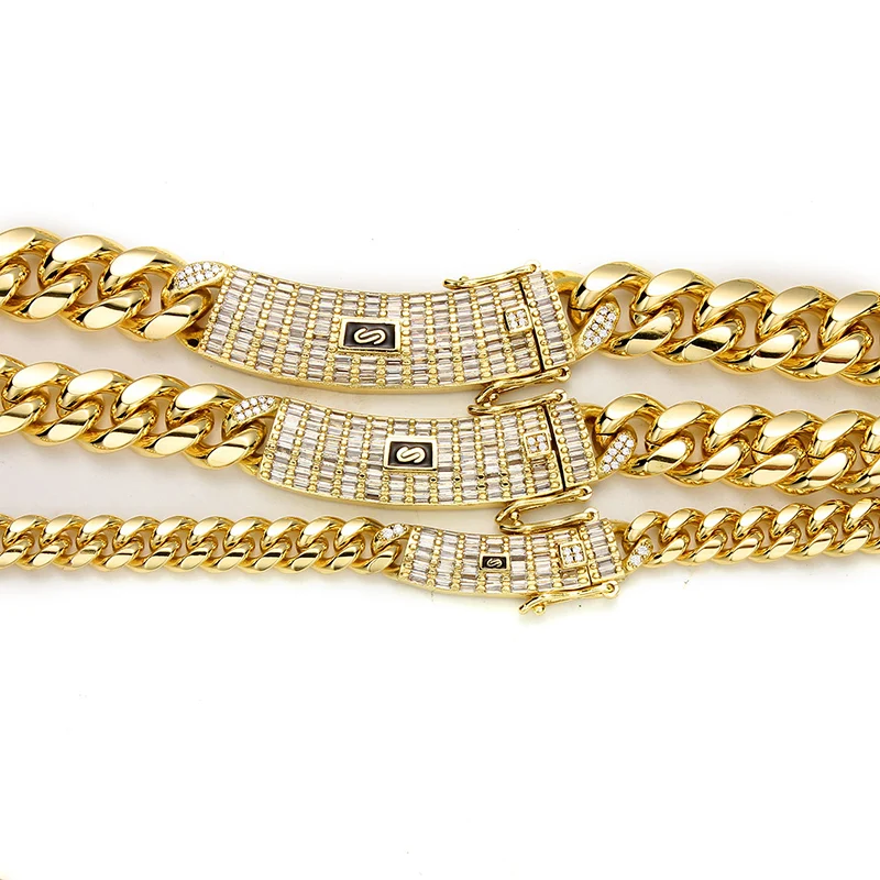6-14mm Gold Silver Color Stainless Steel Cuban Miami Chains
