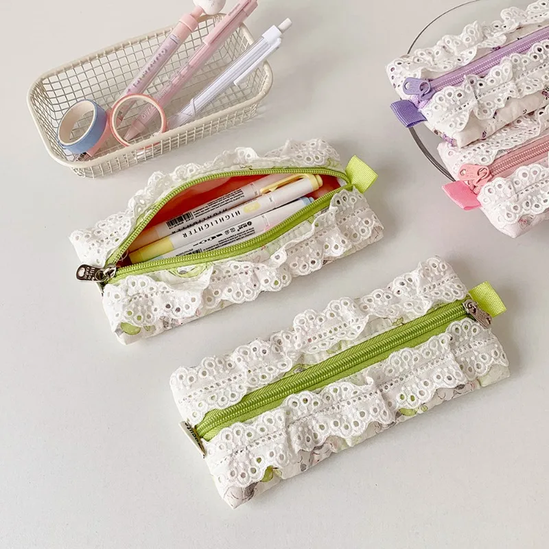 Astuccio in pizzo per studentessa con volant carino coreano trucco cancelleria organizer borsa portatile per il ritorno a scuola regalo Kawaii