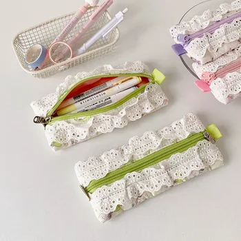 Astuccio in pizzo per studentessa con volant carino coreano trucco cancelleria organizer borsa portatile per il ritorno a scuola regalo Kawaii