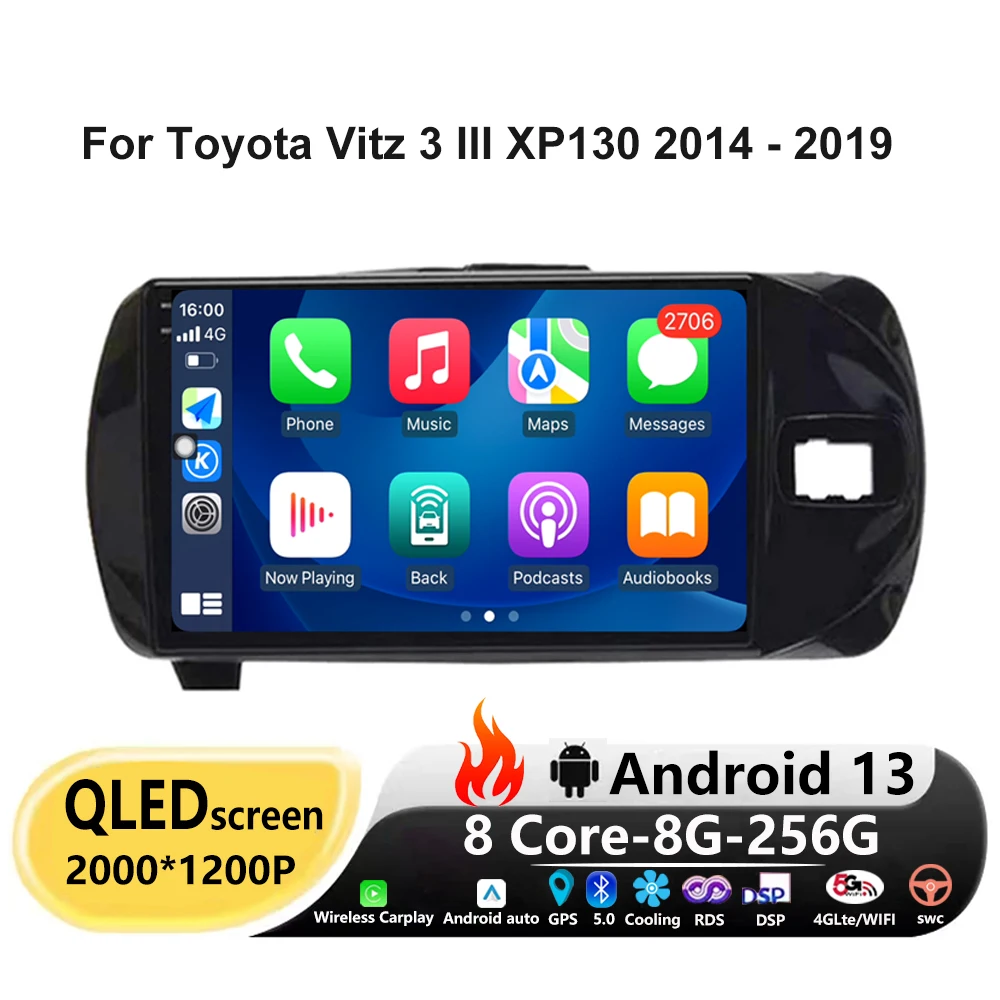 

Для Toyota Vitz 3 III XP130 2014 - 2019 RHD беспроводной Carplay Android 13 Авто Радио Мультимедийный видеоплеер GPS навигация
