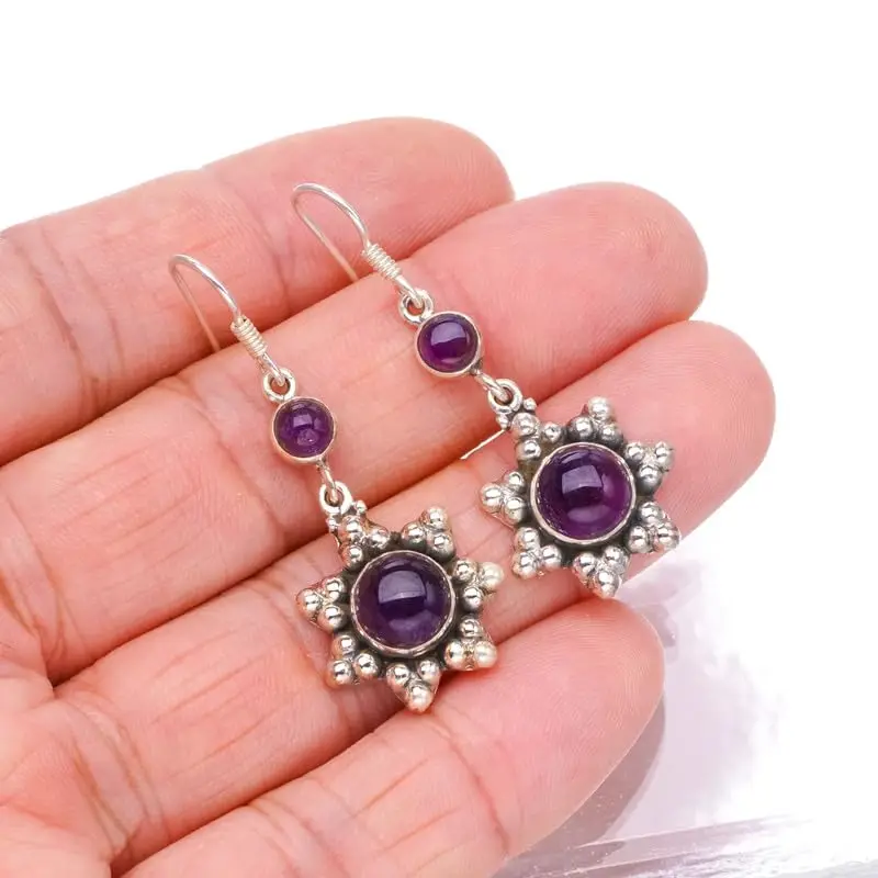 

Серьги из серебра с натуральным аметистом, 1 3/4 дюйма