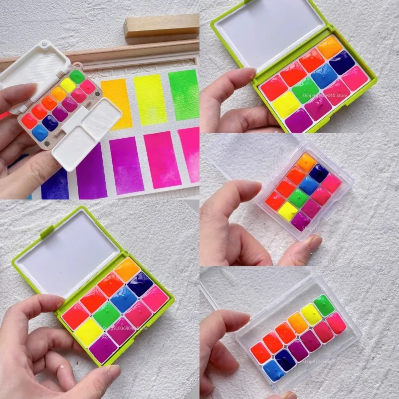 Holbein Watercolor Pigment Fluorescent Transparent Solid 12 Colors Watercolor Box Travel Painting Supplies