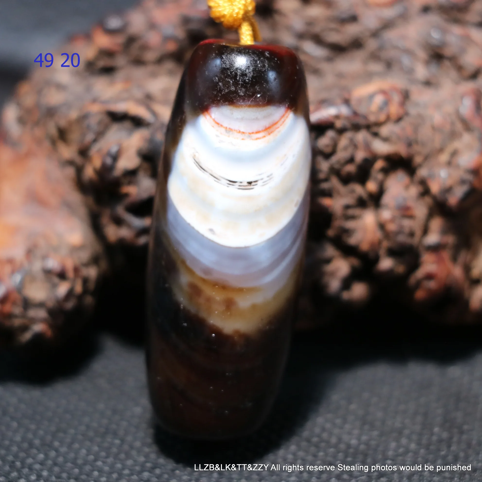 

Magic Power Energy Tibetan Old Agate Shinning Sun With Cinnabar Spots dZi Bead Amulet Big Drum Shape PendantUPD220724A11