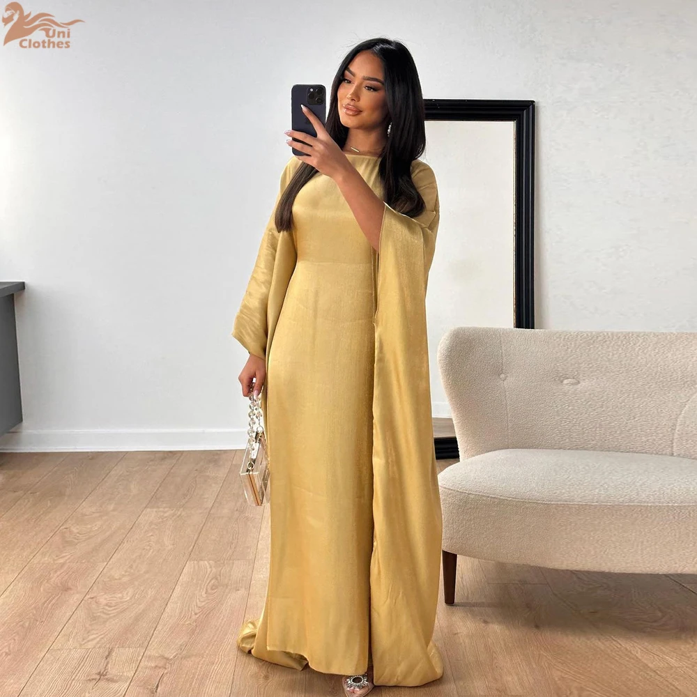 Zahraa Muslim 2026 New Eid Dresses Solid Shiny Satin Batwing Sleeve Modest Kebaya Turkish African Women Abayas Saudi Clothing 5
