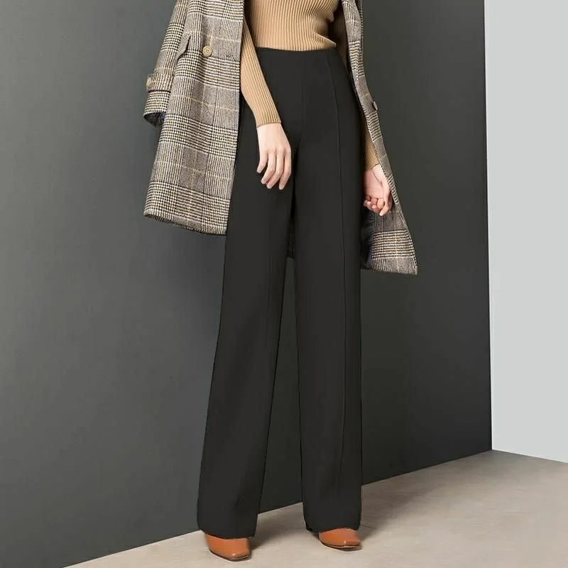 Autumn Winter Warm Woolen Wide Leg Pants Korean Fashion
