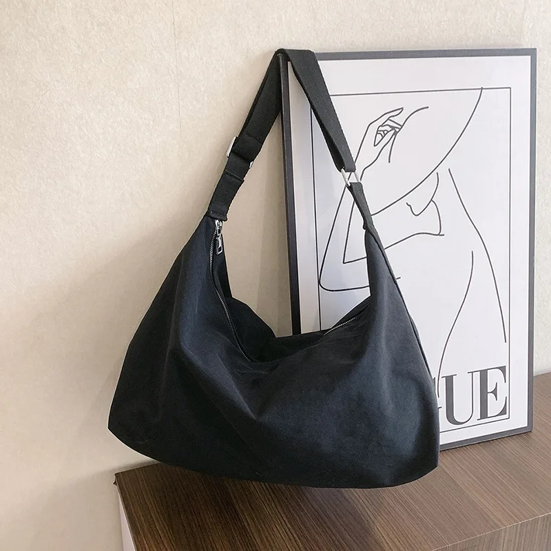 Tote Large Capacity Nylon Shoulder Bag New Casual Solid Color Simple Harajuku Style Daily Commute Casual Street Trend All-match