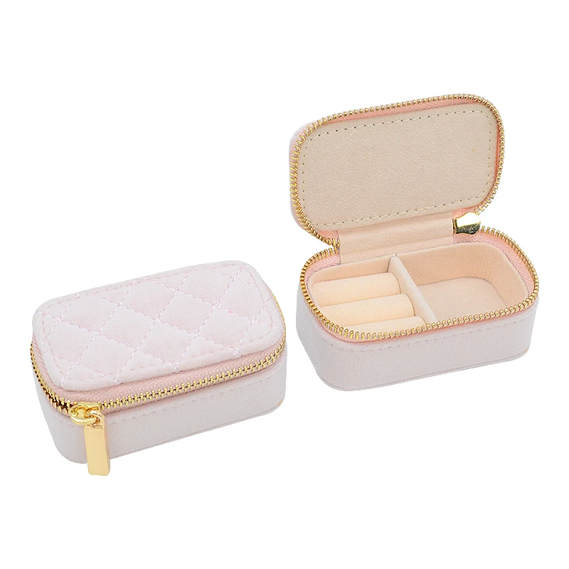 

Custom Logo Zipper Portable Travel Jewellery Storage Box Velvet Small Jewelry Organizer Case
