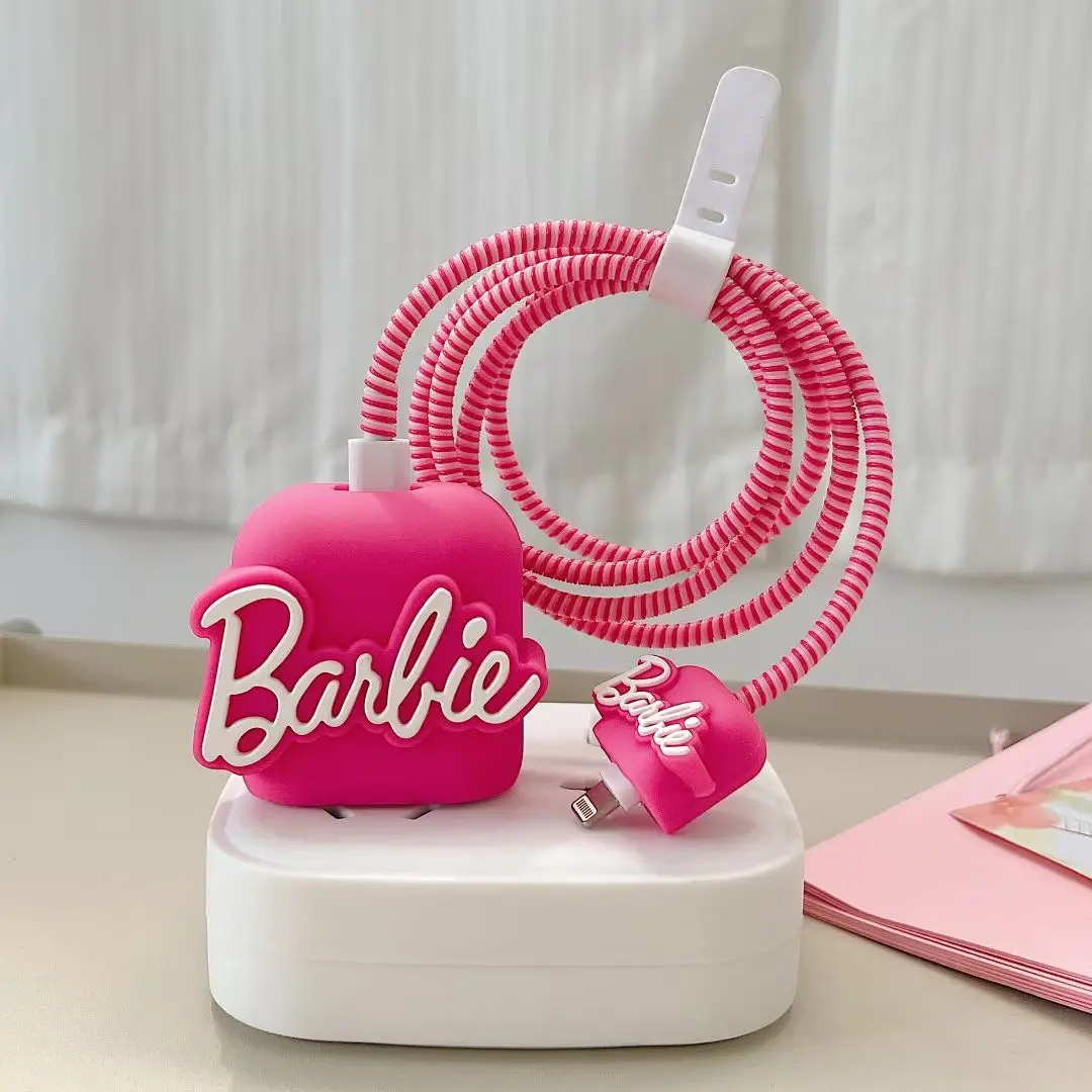 Barbie Pink USB Cable Protector For iphone 18/20W,Cute 3D Cartoon Style Charger Protection Holder/Cable Winder