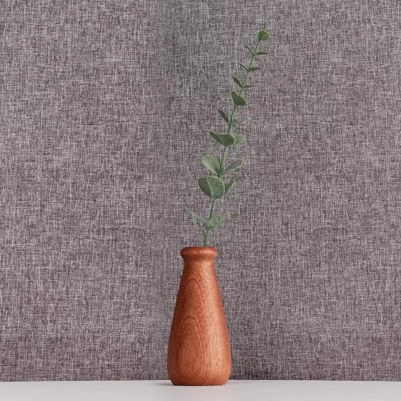 

Wooden Flower Vase with Solid Wood Flower Vase Desktop Decoration Vintage Handmade Minimalist Dry Vase Decorations