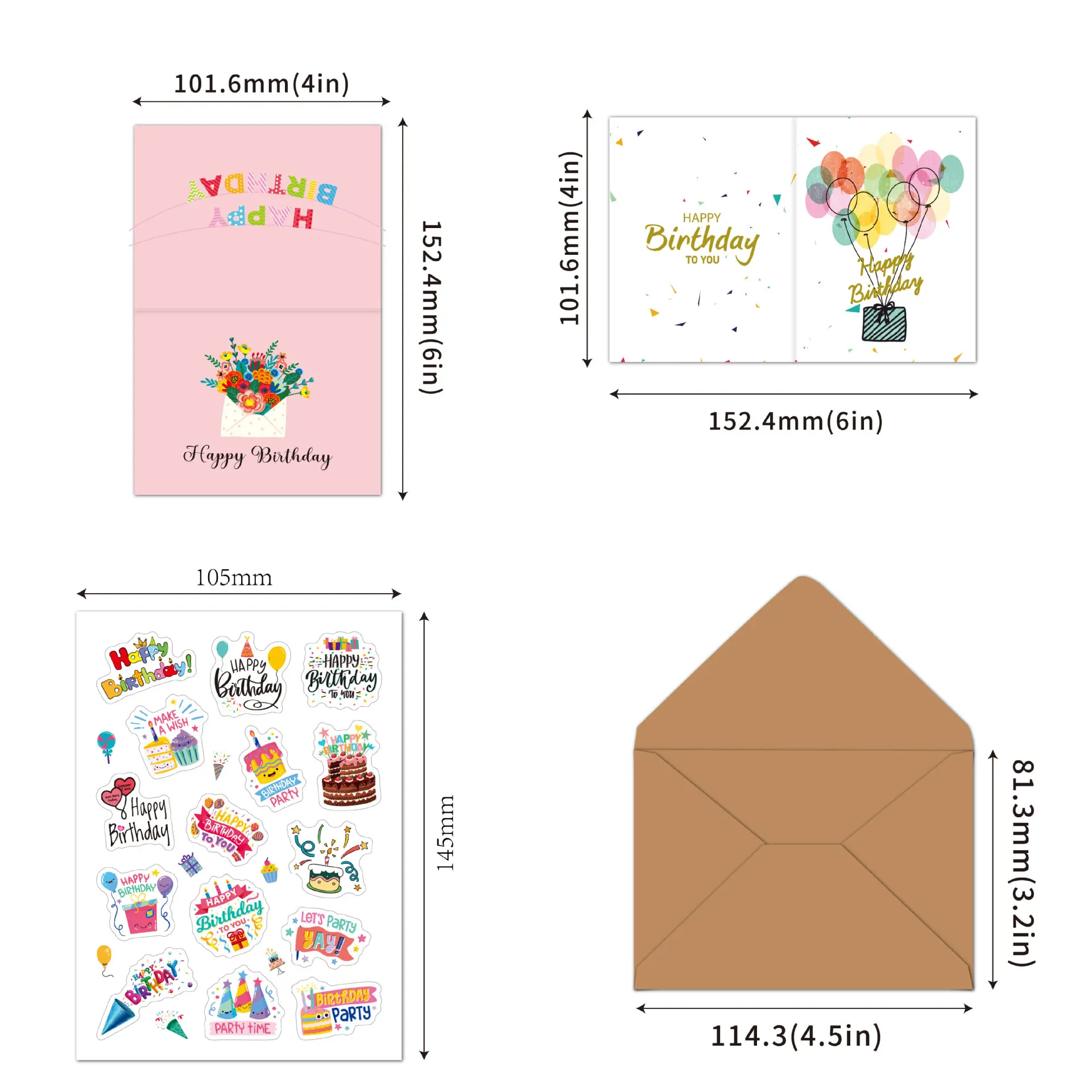 Assorted Happy Birthday Greeting Cards and Envelopes Set - 20 Handwritten Folded Cards