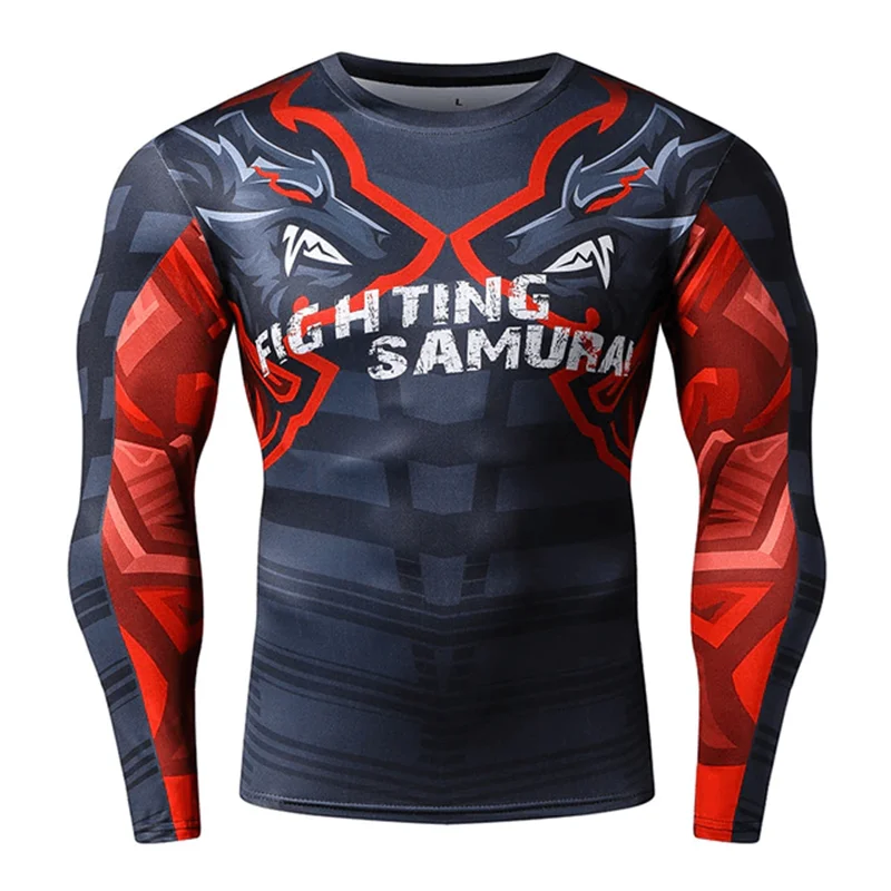 Japanese Samurai Style T-Shirt For Men 3D Long Sleeve Top Gym Fitness T-Shirts Oversized Tee Shirt Men Sports Running Clothing