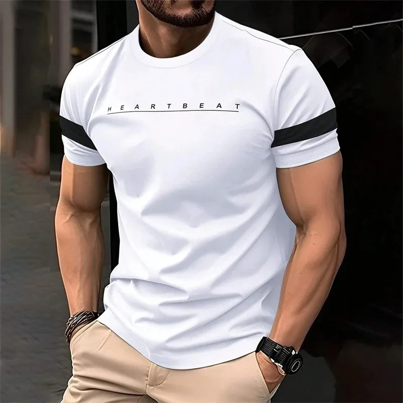 T-shirt grafiche a righe con lettere semplici e alla moda per uomo, streetwear estivo, T-shirt stampate in 3D, streetwear, T-shirt hip-hop - immagine 4