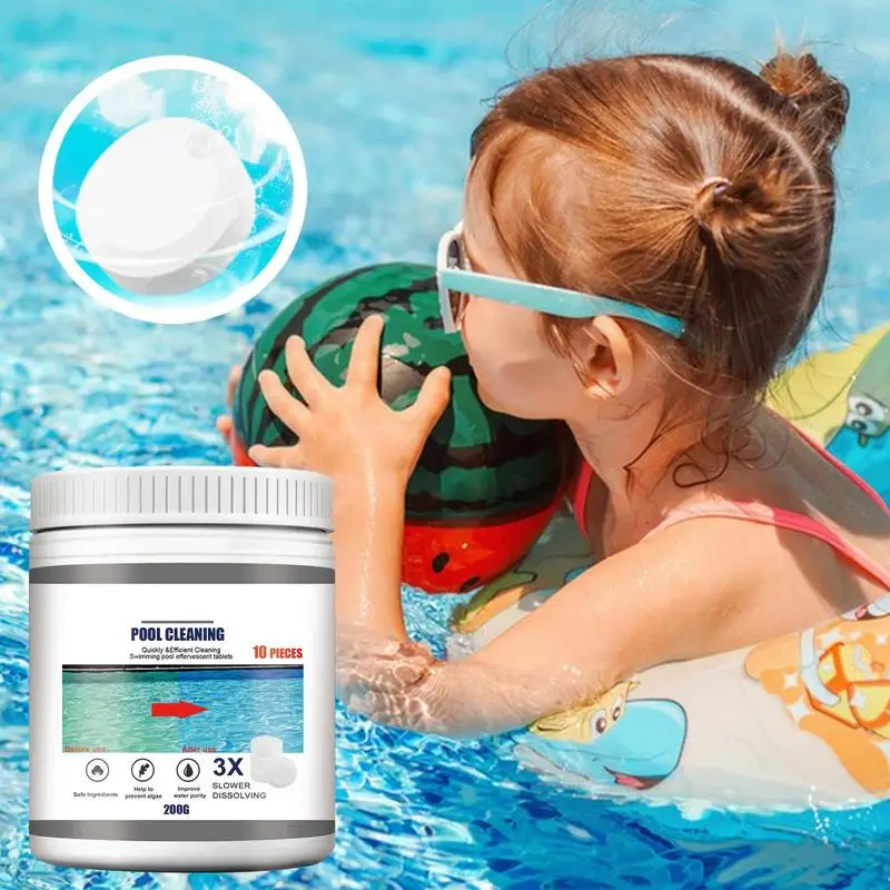 Pool Chlorine Tablets Pool Cleaning Tablets 10PCS Pool Tablets Chlorine Tabs Advanced Swimming Agent Water Cleaning Supplies Fast-Acting solution