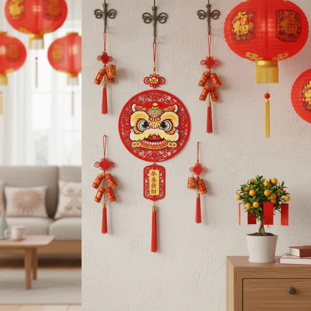 Traditional Chinese New Year Decoration Exquisite Flannel New Year Pendant Blessing Words Door Sign Festival Celebration