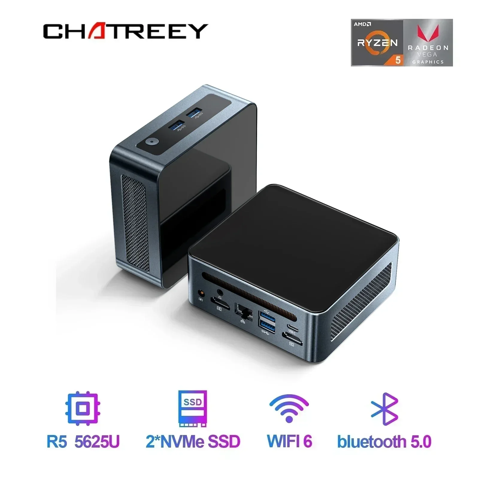 ミニPC Chatreey Ryzen5 3550H 8GB 256GB NVME Chatreey AN2P Mini PC R5 5625U/AN2C 3550H Computador de mesa para