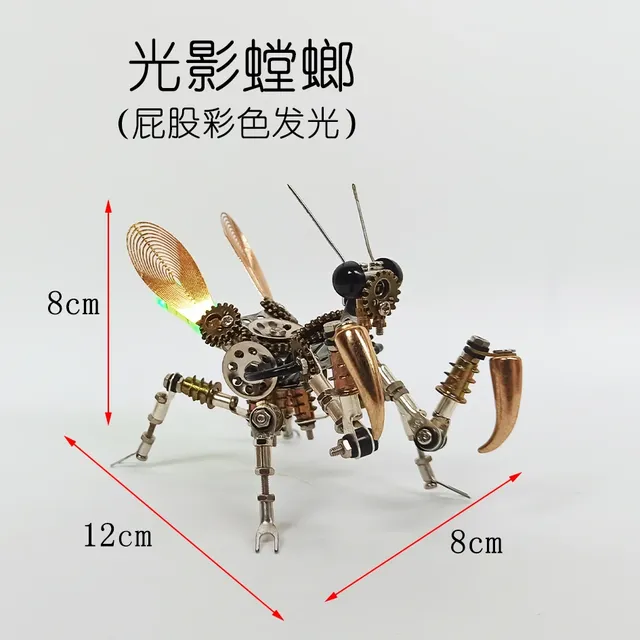 3D Puzzles Metal Luminous Dragonfly Model Kit Steampunk Mechanical Insects Spider DIY Assembly Toys Teens Adults Birthday Gift - mantis assembly