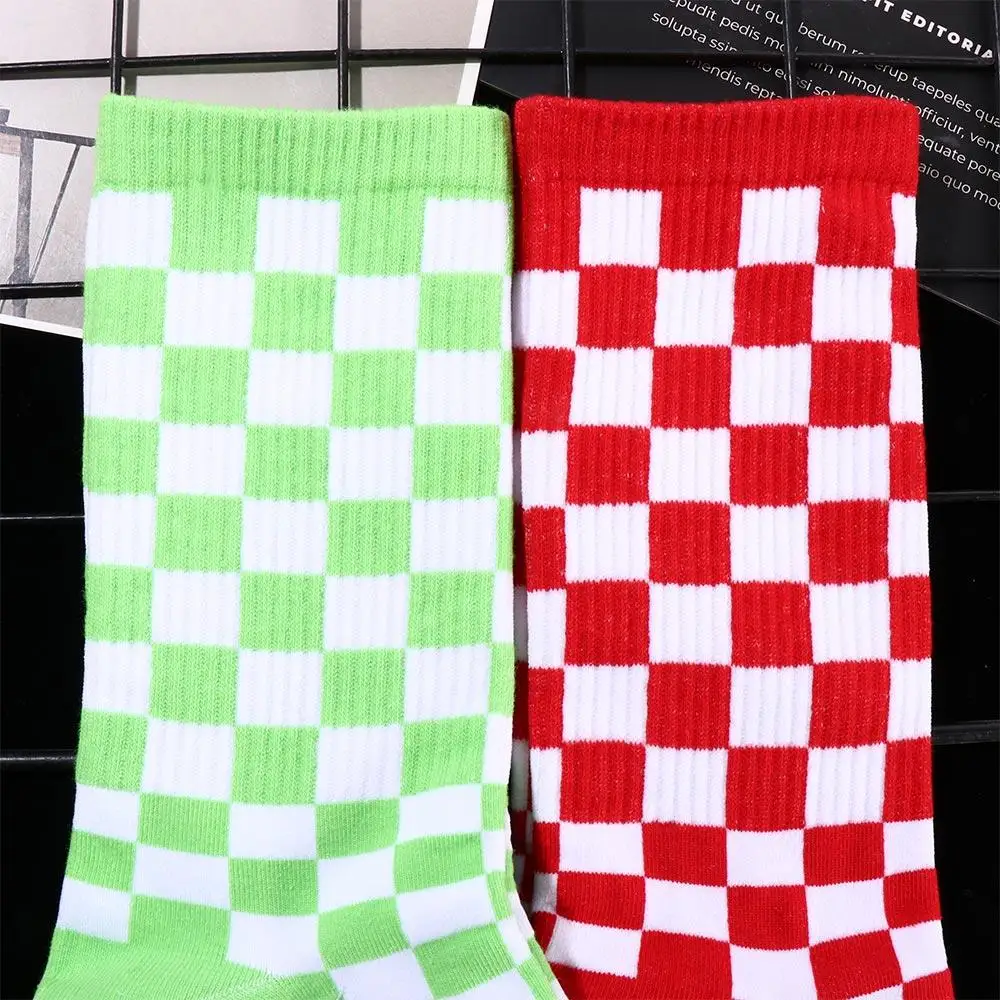 

Harajuku Breathable Street Cotton Skateboard Female Korean Style Socks Women Hosiery Middle Tube Socks Checkered Socks