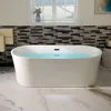 67" Acrylic Contemporary Soaking Tub with Matte Black Overflow and Drain，Acrylic Reinforced with Fiberglass，Freestanding Bathtub 2