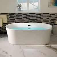 67" Acrylic Contemporary Soaking Tub with Matte Black Overflow and Drain，Acrylic Reinforced with Fiberglass，Freestanding Bathtub 2