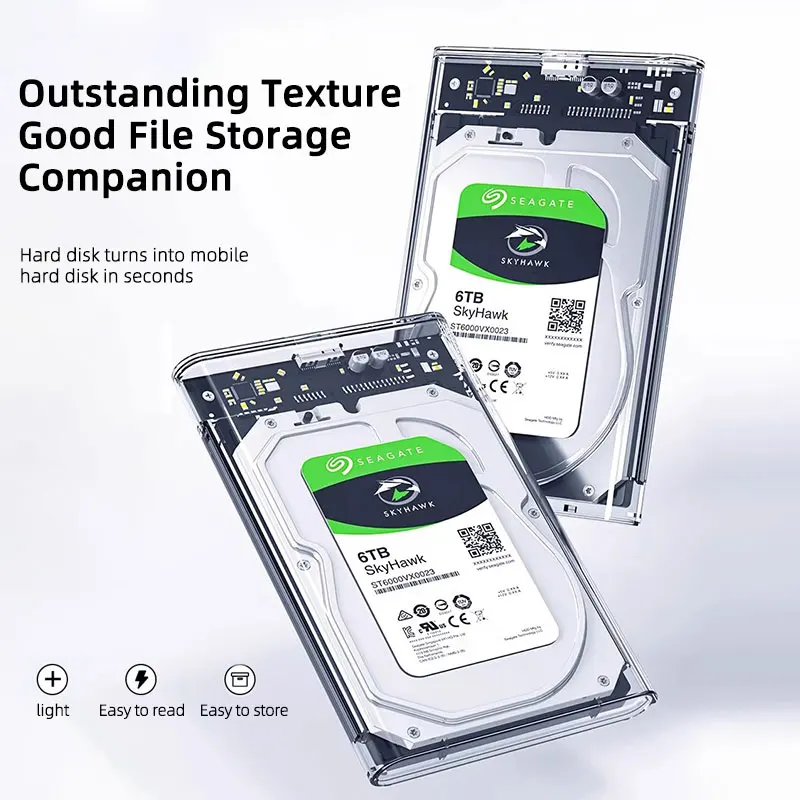 USB 3.0 Transparent HDD Enclosure 2.5" ,Type C Micro Cable External Hard Drive Disk Case 2.5 Inch SATA Box HDD SSD Computer
