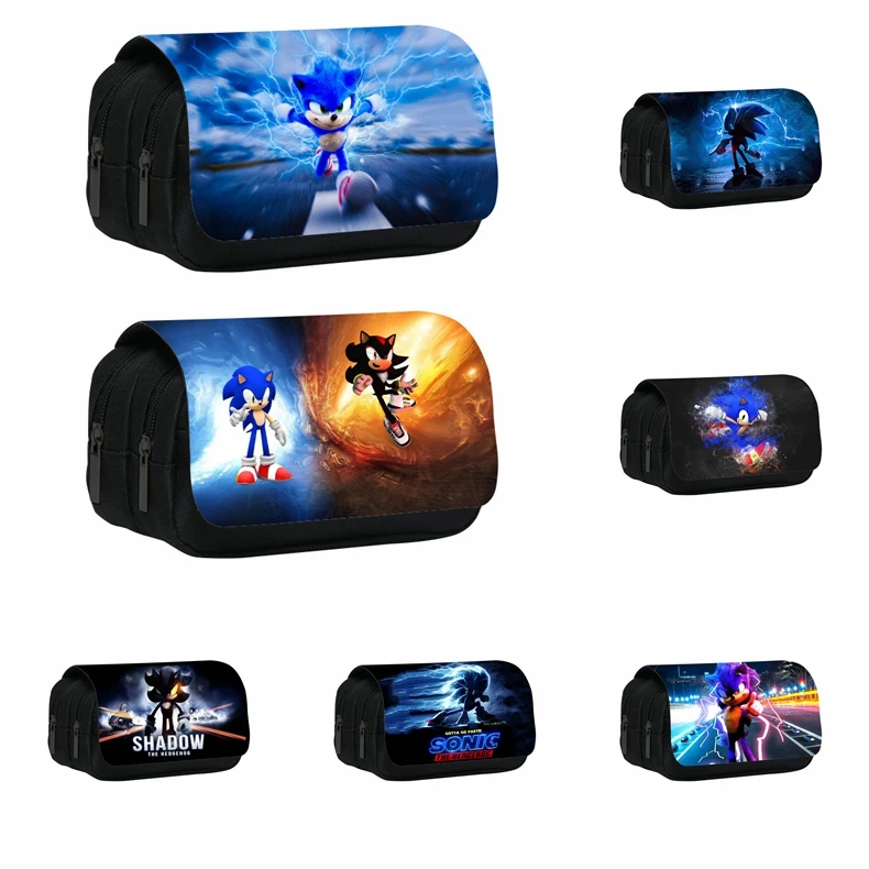 Sonic Double Large Capacity Pencil Box Anime Toy Action Figure Stampa Studente Pencilcase Hedgehog Boys Girl Toy Gift