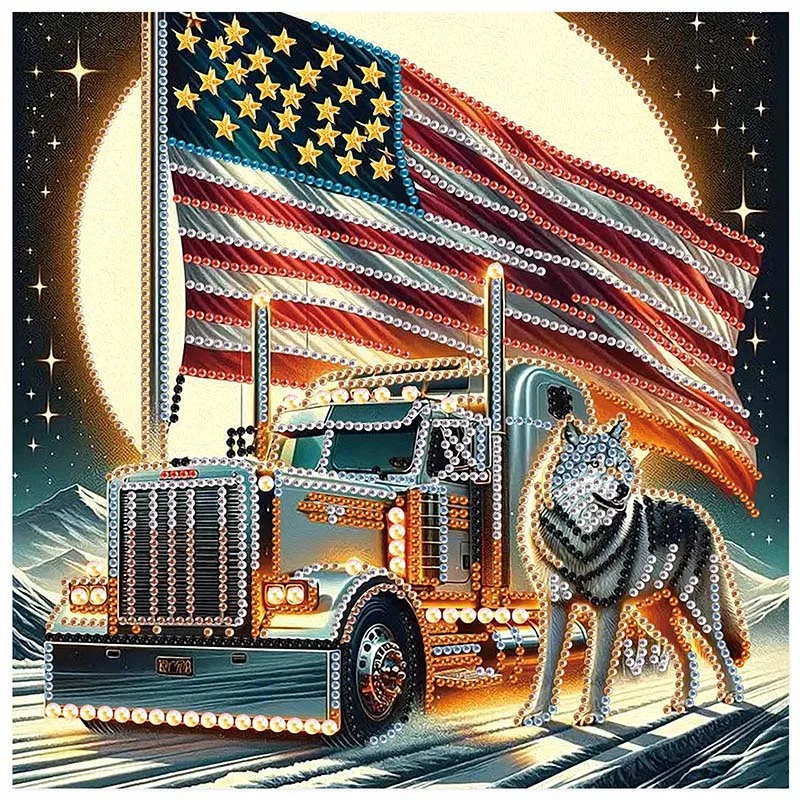 Special Shape Diamond Art Painting Kit for Adult and Beginner Truck and Wolf Diamond Art Painting for Home Wall Decoration Gift