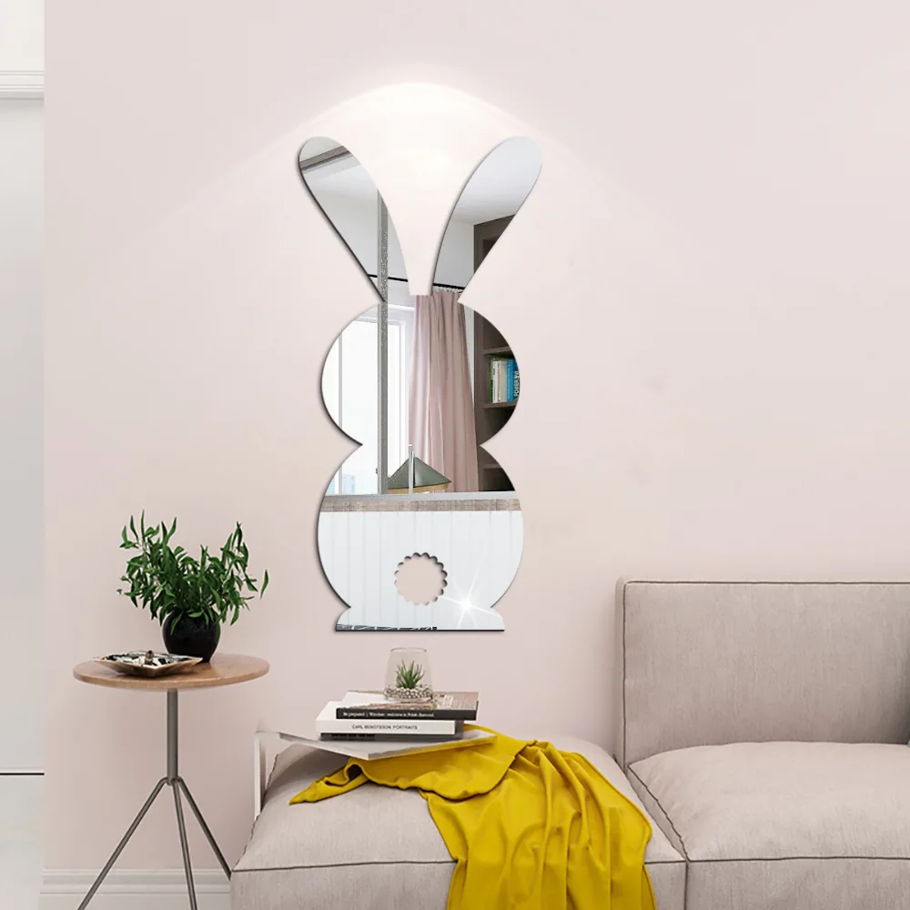 Easter Bunny Acrylic Mirror Sticker Happy Easter 3D Self Adhesive Festival Decorative Wall Sticker