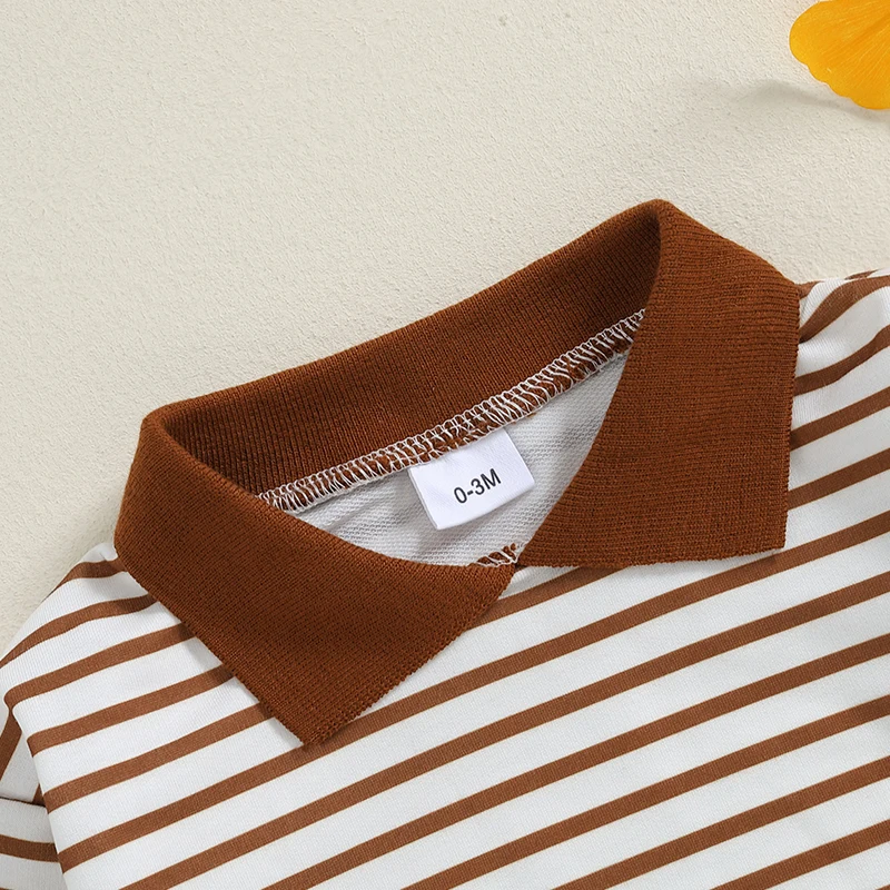 Citgeett 긴팔 턴다운 칼라 캐주얼 스트라이프 바디 수트, 가을 , 여아, 소년 점프수트 의류